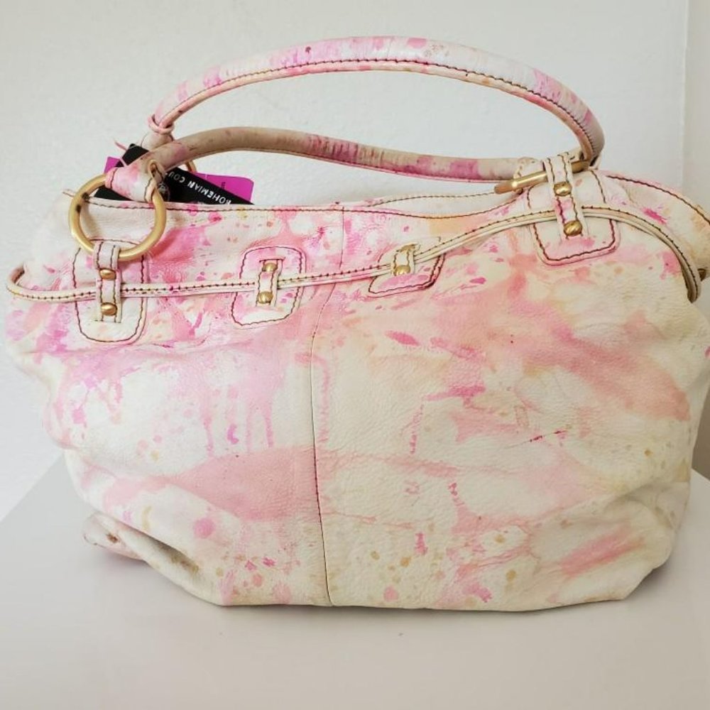 Barneys New York Leather Purse Handbag Orange pink ivory white tie dye tote bag - Picture 2 of 7